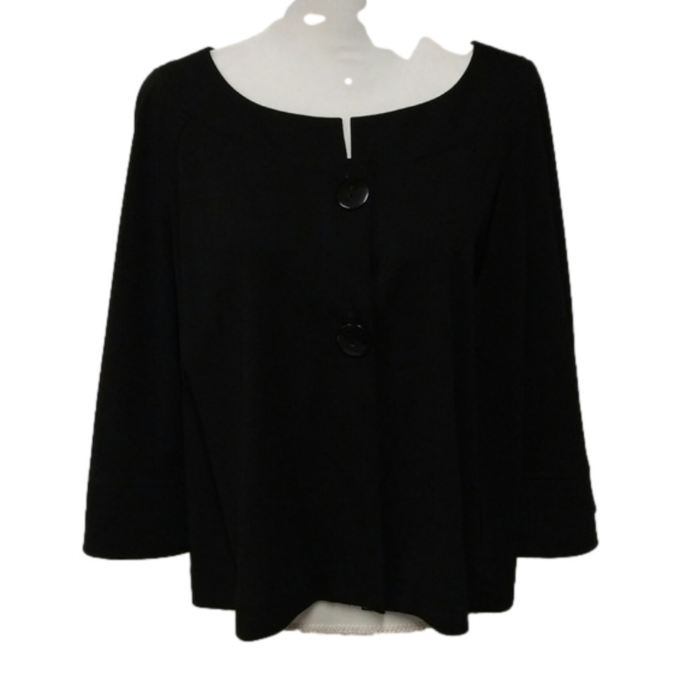 Studio I Black Round Neck Flare Sleeve Tow Button Front CardiganSwing Jacket